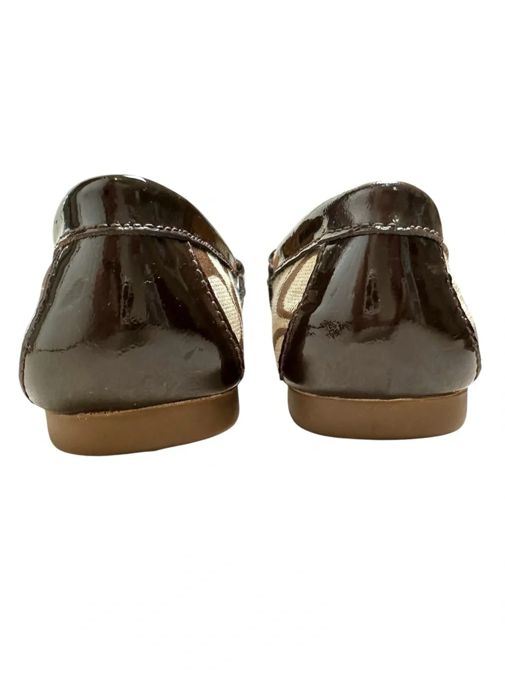 Coach Women’s 6.5B Felisha Signature C Canvas Beige & Brown Leather Trim Loafers